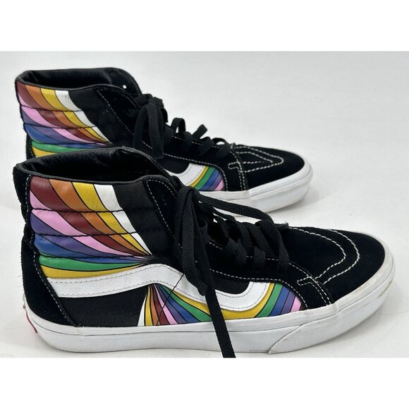 Vans Off the Wall Sk8-Hi Reissue Black Suede Rainbow Leather Sneakers M 8.5 W 10 - Picture 7 of 13